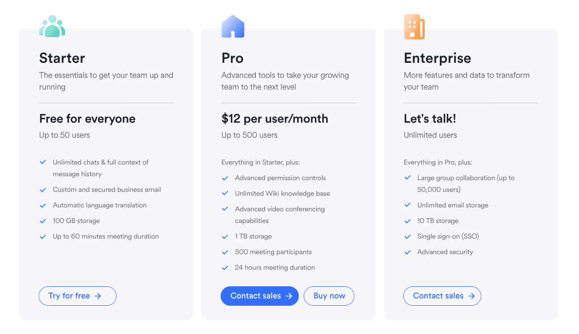 các gói chi phí của lark